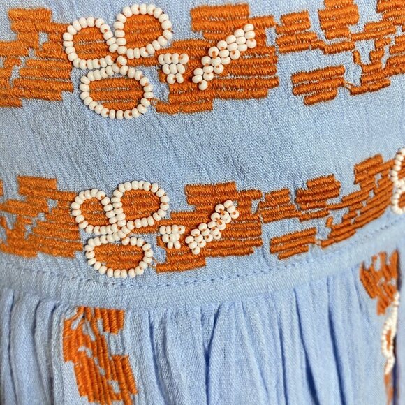 Tory Burch Bright Blue Embroidered Cotton Boho Short Skirt Size 14 - Picture 5 of 12